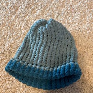 Cozy Blue and Gray Handmade Knit Beanie